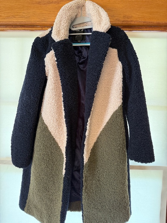 J. Crew Jackets & Blazers - J. Crew Black, Cream & Olive Colorblock Teddy Coat